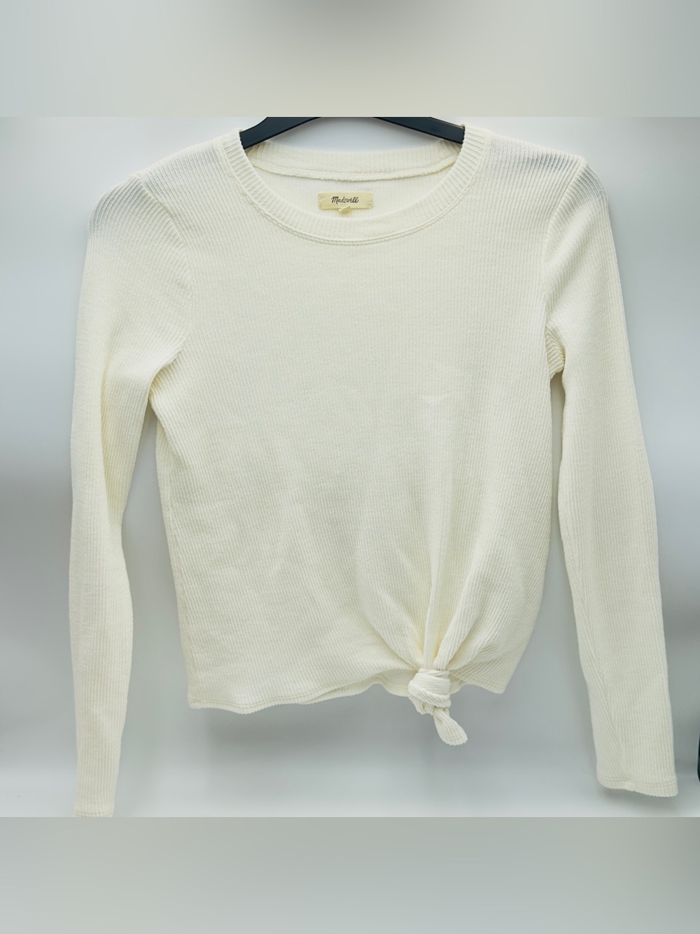 Madewell Cream Knot-Front Ribbed Long Sleeve Tee
